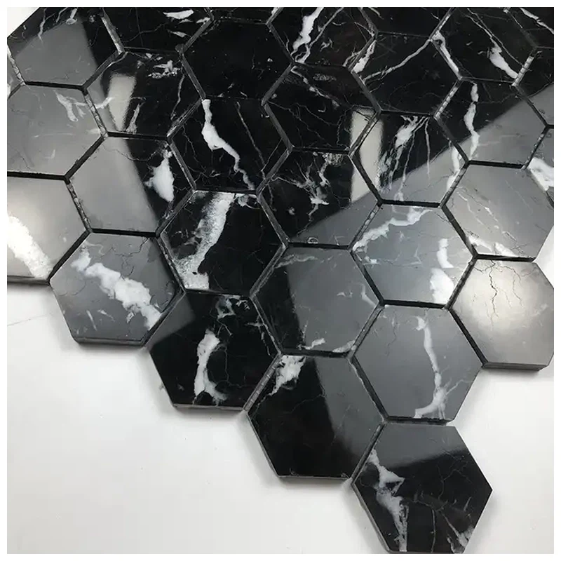 Nero Marquina Marble Hexagon Mosaic Tiles