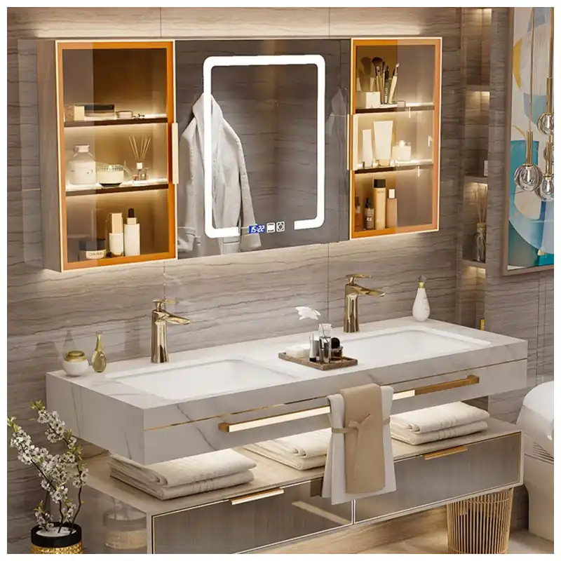 Hotel bathroom vanity installation with cabinet fixing top templating and sink fit Hotel bathroom vanity installation with cabinet fixing top templating and sink fit