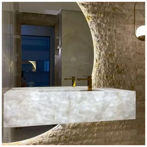 Translucent White Cristallo Quartzite Vanity Tops For Luxury Bathroom Design Translucent White Cristallo Quartzite Vanity Tops For Luxury Bathroom Design